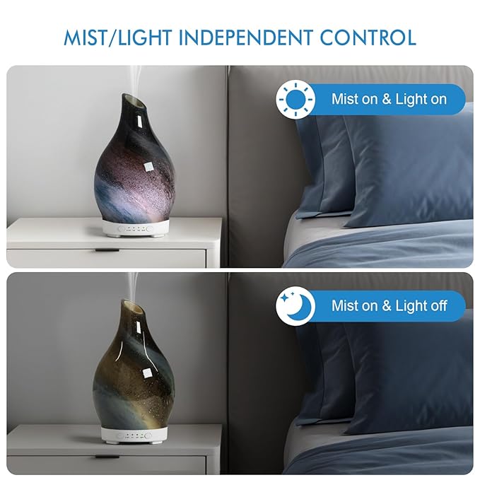 Aromatherapy Diffuser Essential Oil Diffuser - Glass Diffuser Ultrasonic Cool Mist Aroma Diffuser 150ml Scented Oil Diffuser with Auto-Off Protection & 7 Colors Night Light for Home Office Decor&Gift - Bloomnest