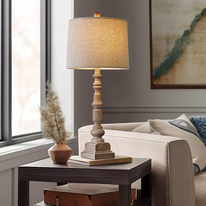 Oneach 27.75" Vintage Farmhouse USB Table Lamps Set of 2 for Living Room Bedroom Traditional Bedside Nightstand Lamp with Dual USB Port Resin Table Lamp with Rotary Switch for Living Room Bedroom - Bloomnest