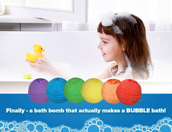Kids Bath Bombs with Surprise Toys Inside (6 Pack) - Releases Color & Bubbles, Won’t Stain Tub, Moisturizing, Large Bubble Bomb, USA Made - Ideal Gift for Girls & Boys by Two Sisters - Bloomnest