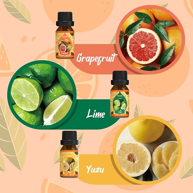 SALKING Citrus Burst Essential Oil Set, Premium Fragrance Oil for Diffuser, Scented Oil Gift Set for Soap Candle Making - Sweet Orange, Bergamo, Lemon, Grapefruit, Lime, Yuzu - Bloomnest