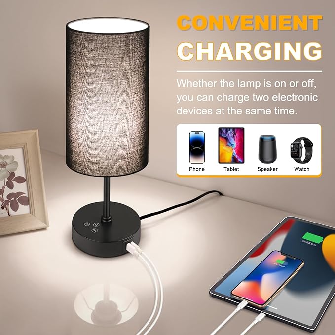 Unicozin Small Table Lamp,3 CCT 3000K/4500K/6500K & RGB Color Changing,Stepless Dimmable Touch Control Bedside Lamp for Reading,Ambience Nightstand Light for Home Decor Party,Black Shade - Bloomnest