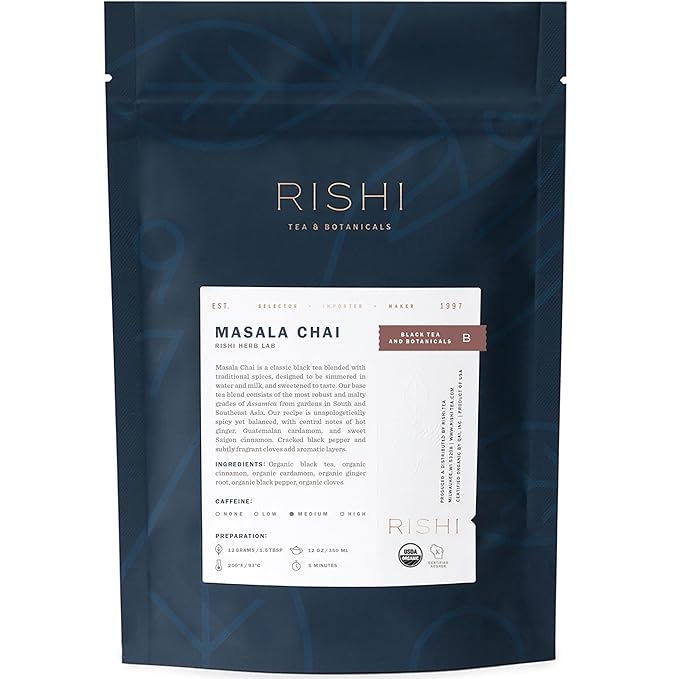 Rishi Tea Masala Chai Black Loose Leaf Tea Blend - Organic, Assam with Whole Spices, Energizing & Caffeinated - 4 Ounces, 9+ Servings - Bloomnest