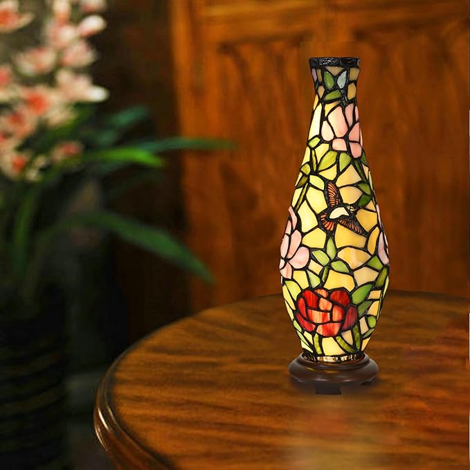 A0010 Tiffany Style Vase Table Lamp LED with 3 Lighting Modes and 10 Brightness Dimming, Handmade Stained Glass Accent Lamp for Bedside Livingroom Bedroom Home Decoration - Bloomnest