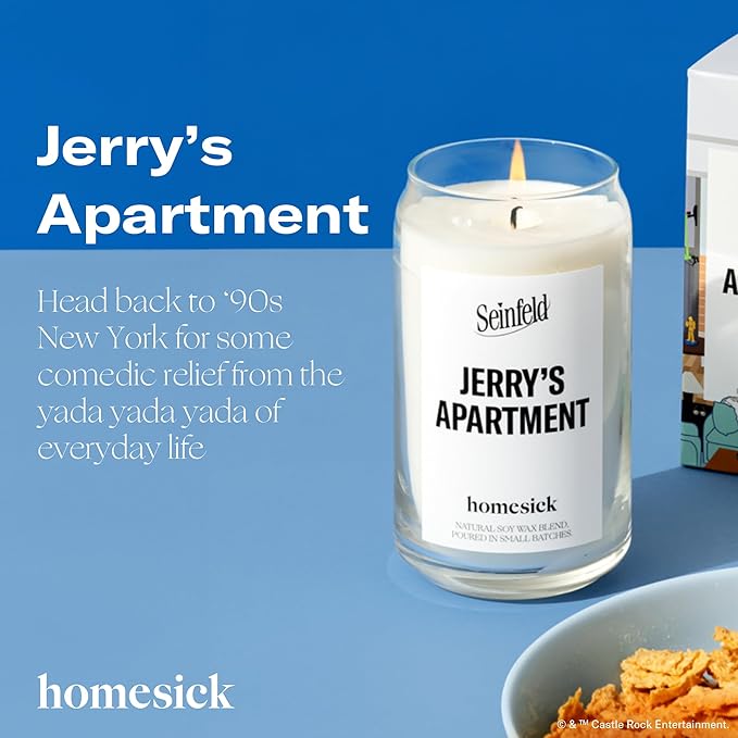 Homesick Scented Candles for Home (Jerry's Apartment) - 13.75 oz Long-Lasting Soy Wax Jar Candle for Women & Men for All Occasions, 60-80 Hours Burn Time - Notes of Suede Leather, Vanilla & Cedarwood - Bloomnest
