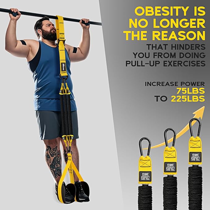 Pull Up Assistance Bands, Adjustable Heavy Duty Resistance Band for Pull Up, 3 Pull Up Bands, Comfortable Fabric Feet/Knee Rest, Assistance Bands for Pull-Up, Home Fitness, Body Stretching - Bloomnest