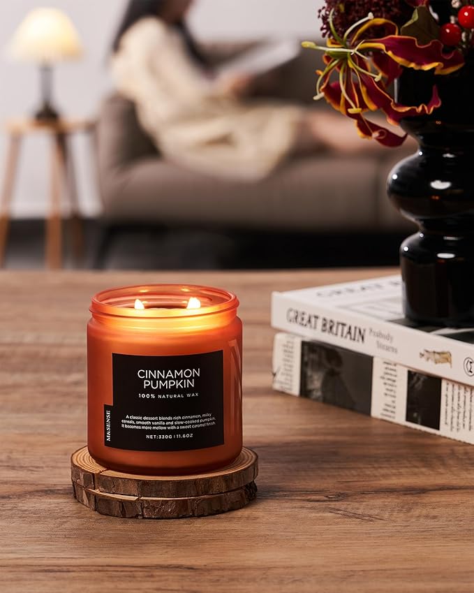 M&SENSE Cinnamon Pumpkin Fall Scented Candles for Home, 11.6oz Soy Natural Candles 70 Hours Long Lasting Slow Burning Autumn Candle Gifts for Thanksgiving - Bloomnest