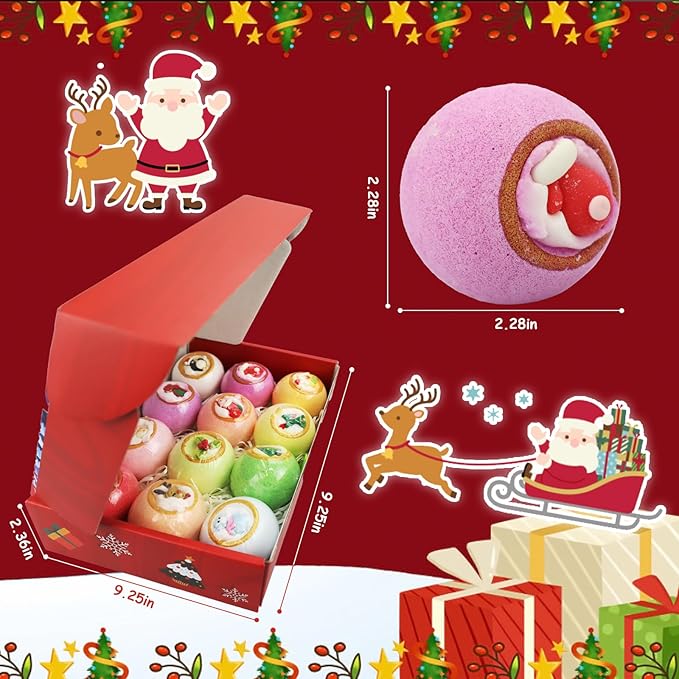 Christmas Bath Bombs for Kids with Surprise Toys Inside - Kids Advent Calendar Bathbombs -12 Pack Safe Fizzy Balls Made with Extracted Essential Oils Bubble Bath Bombs Kids Christmas Gifts - Bloomnest