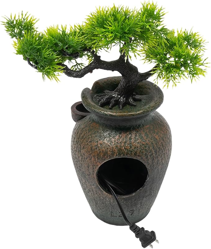 8.7inch Vase Type Artificial Bonsai Tree Fake Plant Mini Tabletop Waterfall Fountain with Water Flow, Indoor Desktop Decoration for Office Restaurant Coffee Home Decor or Festival Birthday Surprise - Bloomnest