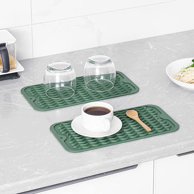 Silicone Dish Drying Mat for Multiple Usage,Easy clean,Eco-friendly,Heat-resistant Silicone Mat for Kitchen Counter or Sink,Refrigerator or Drawer Liner Green S 12 inches x 6 inches - Bloomnest