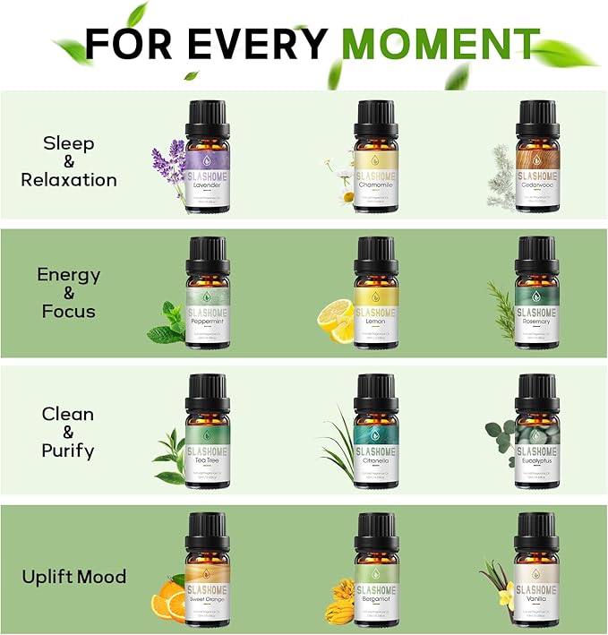 Essential Oils for Diffusers for Home – 12-Pack Essential Oil Set for Sleep & Refreshing Scents – Premium Aromatherapy Diffuser Oils Scents for Home in Wooden Gift Box, Best Gift for Any Occasion - Bloomnest
