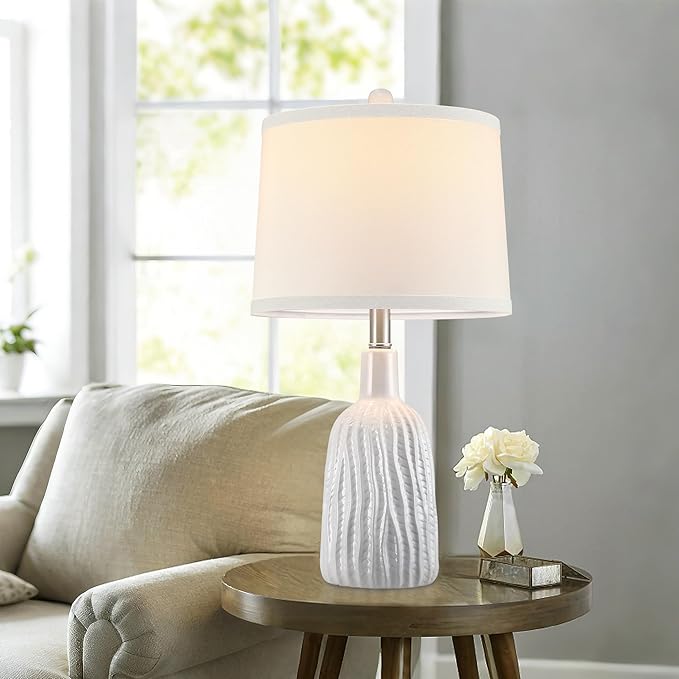 GRUENLICH Ceramic Table Lamp Set of 2 for Nightstand, 22.5" Modern White Bedside Lamp with 3 Adjustable Color Temperature, Bedroom Light for Living Room Desk End Table Office (2 LED Bulbs Included) - Bloomnest