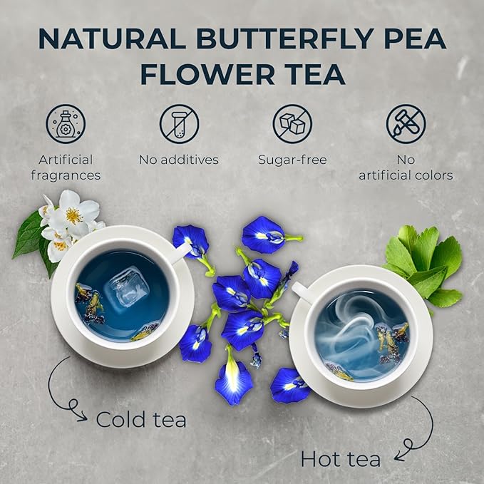 Butterfly Pea Flower Tea with Jasmine & Stevia - 55 Count (+5 Tea Bags) - 4.44 oz, Bamboo Tong, No Sugar Added & No Additives, Re-Steep Natural Herbal Tea Blend for Skin,Support - Bloomnest