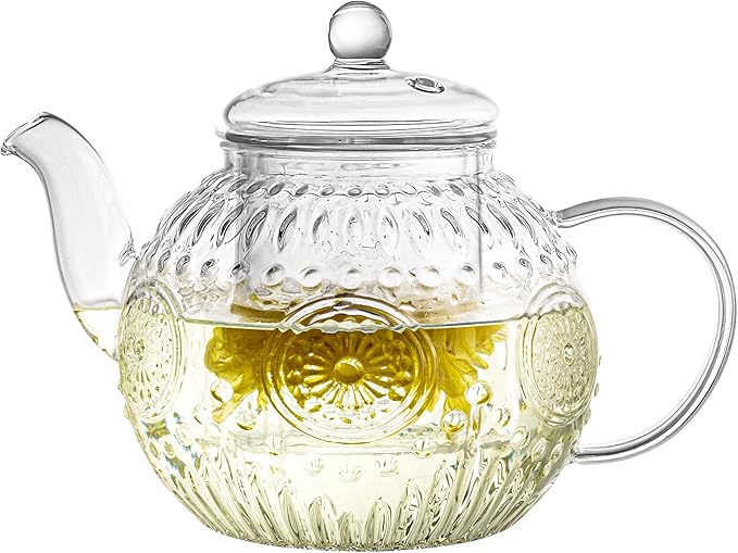 Bandesun Vintage Glass Teapot, Tea Kettle with Removable Infuser 32OZ/1000ml, Borosilicate Glass Pot -Stovetop Safe, Blooming & Loose Leaf Tea Maker Set - Bloomnest