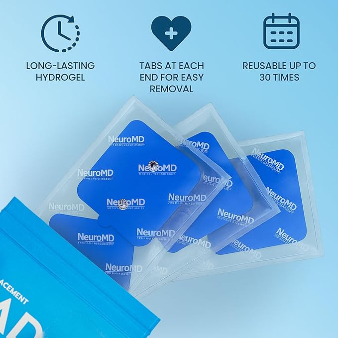 NeuroMD 2-Pack Square Replacement TENS Unit Electrode Pads for Wireless Muscle Stimulator & Pain Relief - Reusable 30 Times | Snap-On Connector | Compatible with Whole Body Corrective Therapy Device - Bloomnest