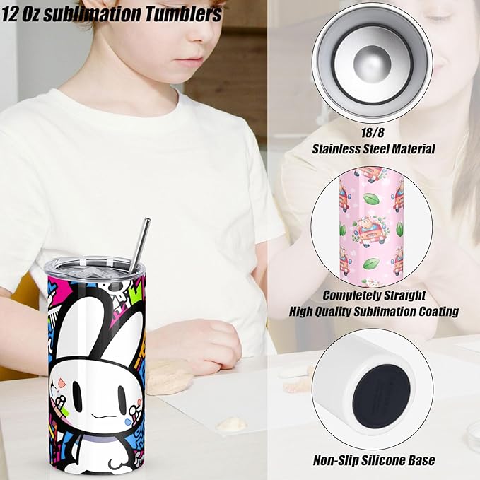 12 Oz Sublimation Tumblers Blanks Bulk, Double Wall Insulated Sublimation Mugs with Straw and Brush, Individually Boxed (24 Pack) - Bloomnest