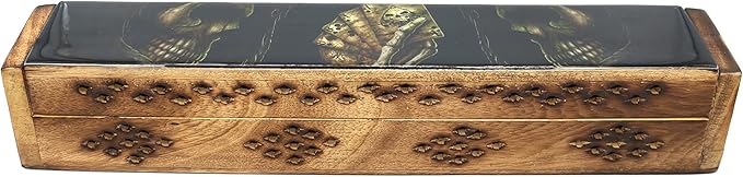 SOUL STICKS Handmade Carved Incense Burner Wooden Coffin Box with Storage Includes Go Away Evil Incense Sticks (Skull of Luck) - Bloomnest