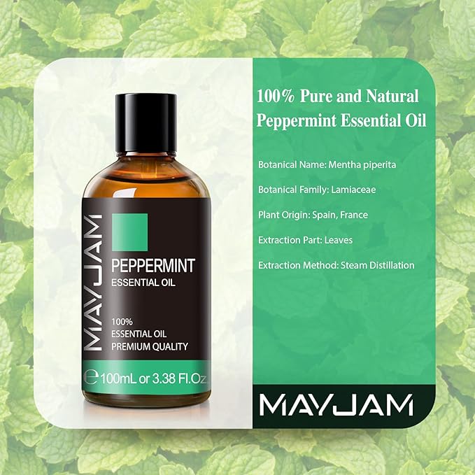 Peppermint Essential Oil, MAYJAM Premium Pure Essential Oils, 3.38FL.OZ Peppermint Oil for Diffusers Soap Candle Making, Ideal for Home Office Car Yoga Use - Bloomnest