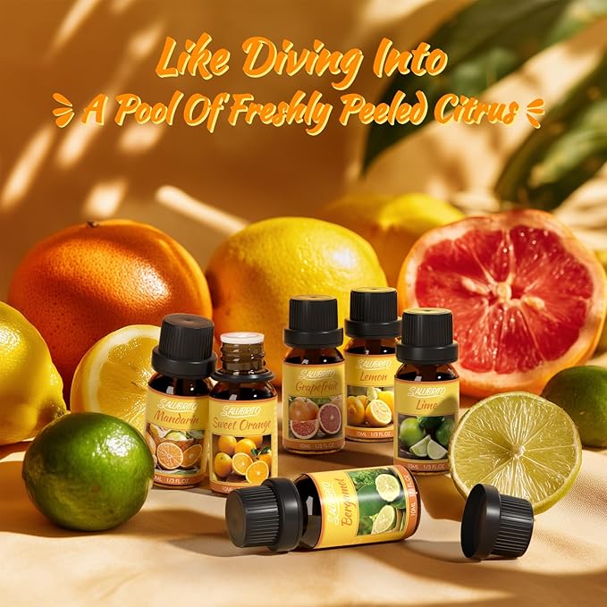 Salubrito Citrus Essential Oils Set for Diffuser, Fragrance Oil | Sweet Orange, Bergamot, Lemon, Grapefruit, Mandarin Orange, Lime Scented Oil for Soap Making, Candle Making - Bloomnest