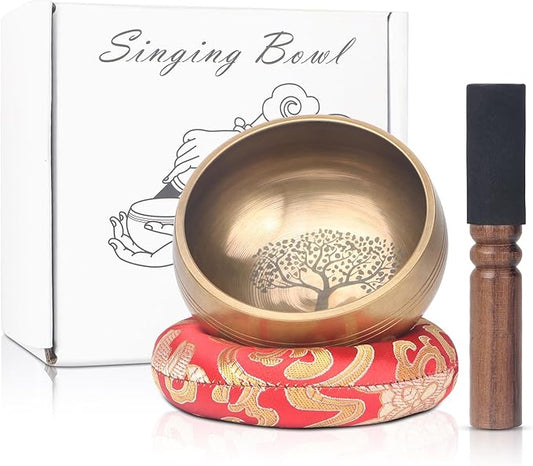 Kmise Tibetan Singing Bowls Set- Handmade in Nepal Meditation Sound Bowls for Yoga, Meditation, Mindfulness, Healing and Chakra Balancing, Stress Relief (3.5', World Tree) - Bloomnest