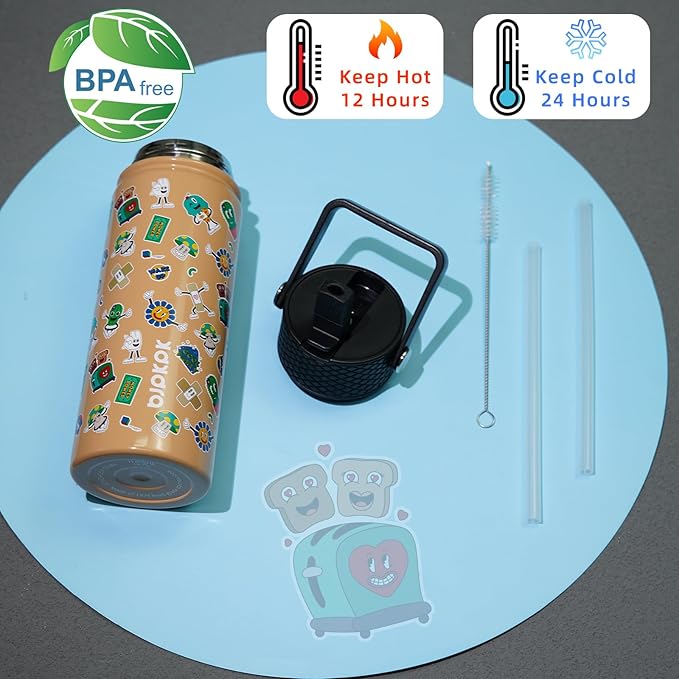 BJPKPK Insulated Water Bottle with Straw Lid, 18 oz Stainless Steel Metal Water Bottles, Reusable Leak Proof BPA Free Water Bottles, Cups, Thermo, Spring Party-Brown - Bloomnest