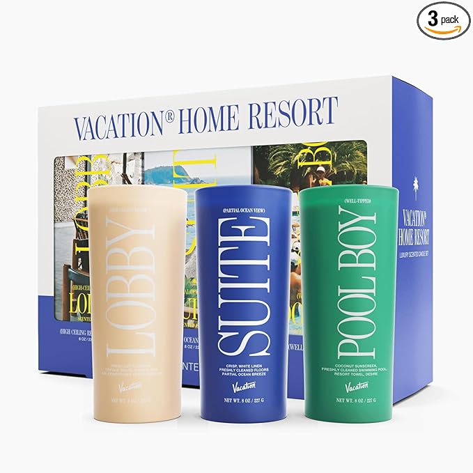 Vacation Sunscreen Home Resort Scented Candle Set, Premium Soy Blend Wax, 85-Hour Long Burning, Luxury Gift Set for Women & Men, 8 Oz. Each (Pack of 3) - Bloomnest