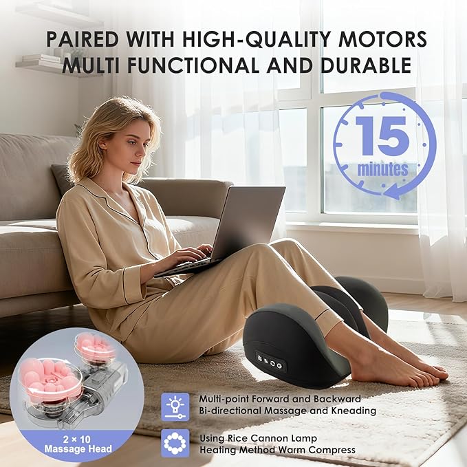 Foot Massager with Heat, Massage Feet/Arm/Calf/Ankle for Relax, Plantar Fasciitis, Pain Relief, Shiatsu Kneading Foot and Calf Electric Massager Machine with Roller - Bloomnest