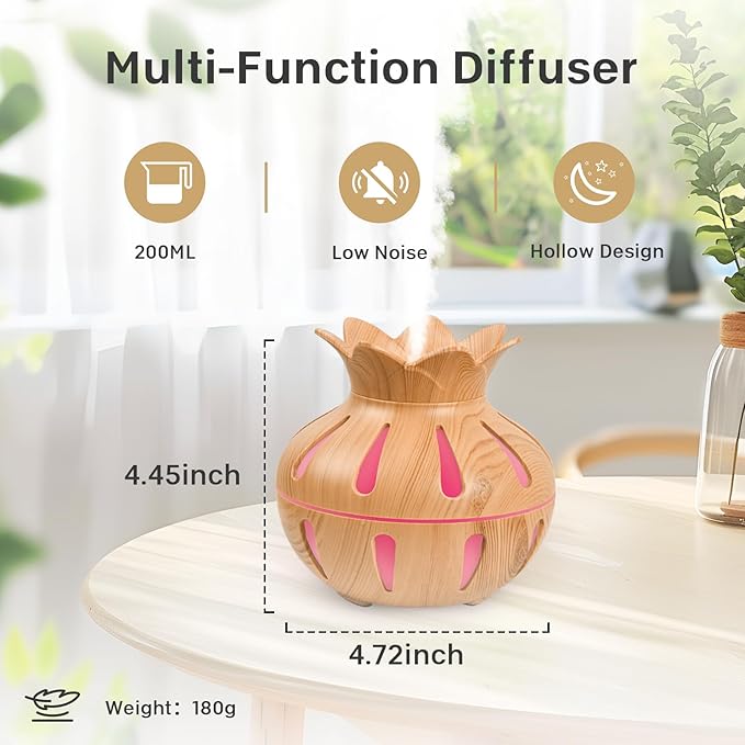 330ml Essential Oil Diffuser, Small Humidifiers for Bedroom with USB Charging, LED Lights, 2 Filter Sticks, Portable Wood Grain Quiet Aromatherapy Mist Diffusers, Home Decor, Gifts Bloomnest