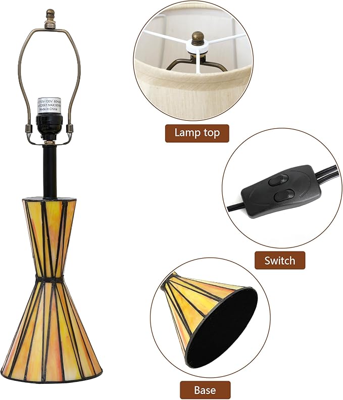 Modern Table Lamps Set of 2 with Hand Crafted Stained Glass Night Lights 3-Way Dimmable Bedside Lamps with Yellow Fabric Shades for Home Decor - Bloomnest