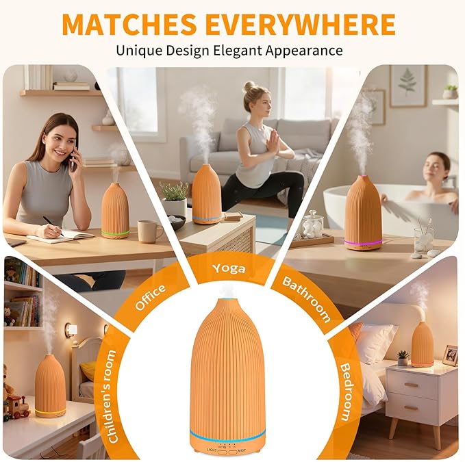 URPOWER 100ML Essential Oil Diffuser Ultrasonic Cool Mist Humidifier with 7 LED Lights, Timer & Auto-Off Quiet Aromatherapy Scent Diffuser for Home Bedroom Office Relaxation - Bloomnest