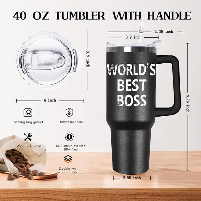 Ceovfoi 40 oz Boss Tumbler for Men - Stainless Steel Insulated Mug with Handle, Lid & Straw, Boss Office Supplies, Perfect Father’s Day/Birthday/Christmas Gifts for Dad, Grandpa, Husband - Bloomnest
