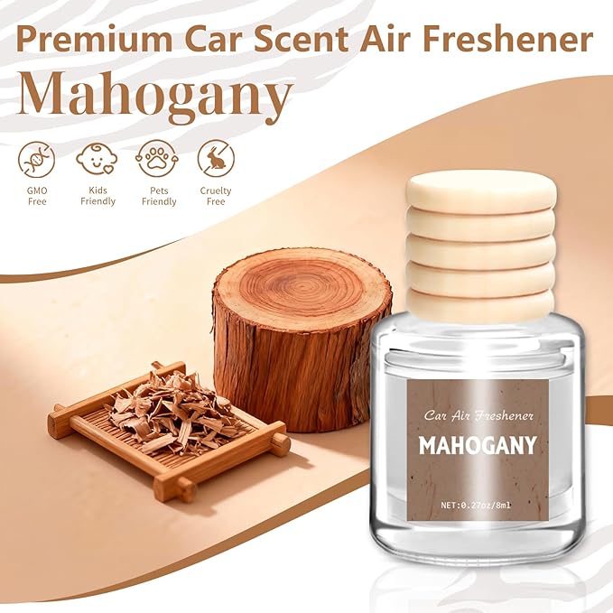 AROIC 6 Pack Car Air Freshener, Mahogany Premium Woody Car Air Freshener Diffuser Fragrance, Hanging Essential Oil Diffuser for Auto Interior Decor, Long Lasting Natural Scent Car Accessories Unisex - Bloomnest