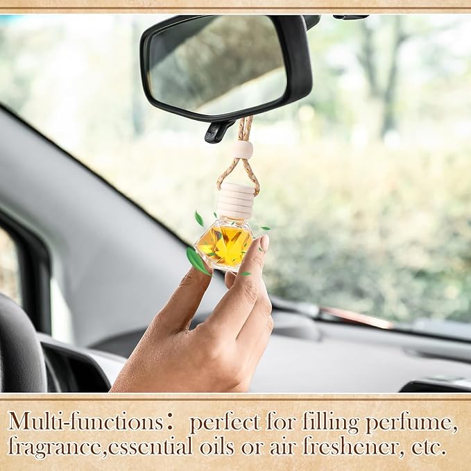 Boao 15 Sets Hanging Car Air Freshener Diffuser Bottles Empty Bulk with Car Diffuser Instruction Cards Organza Bags Glass Refillable Essential Oil Fragrance Aromatherapy Pendant (Diamond,Transparent) - Bloomnest