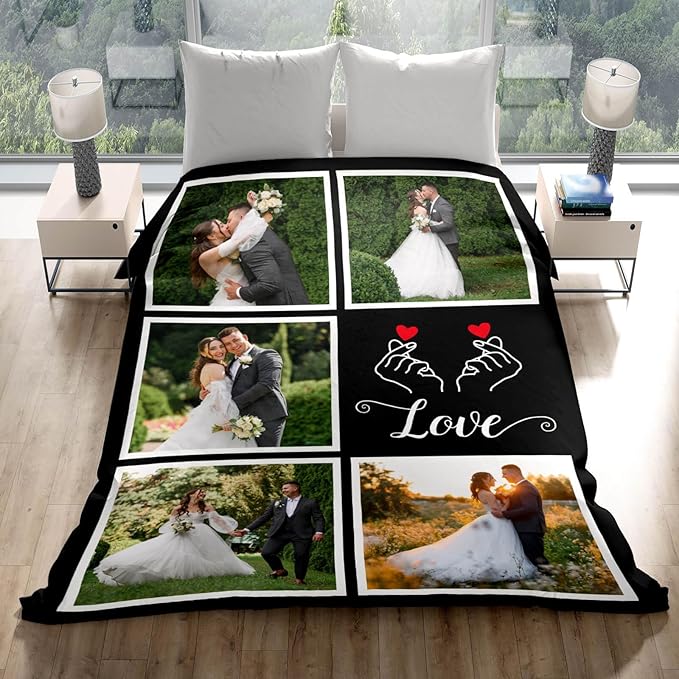 Personalized Couple Gifts for Boyfriends Girlfriends, Custom Blankets with Photos, Personalized Blanket with Photos & Text, Personalized Photo Blankets, Personalized Gifts for Valentines, Anniversary - Bloomnest
