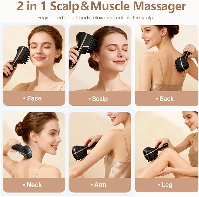 Electric Scalp Massager for Full-Body Relaxation - Cordless Handheld Head Massager with 5-Speed Deep Tissue Therapy & Fatigue Relief for Face, Arm, Shoulder & Body,Ideal for Home/Office Use YIXIUTEN