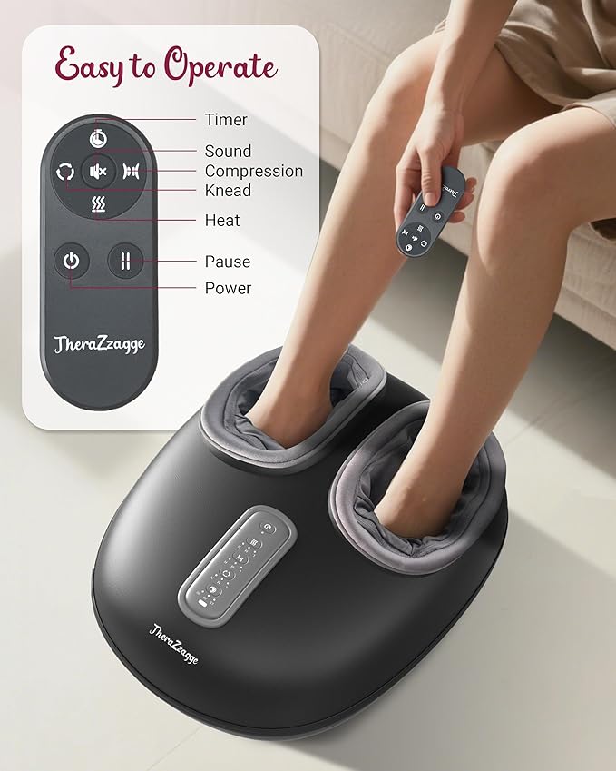 Foot Massager with Heat, Compression, Shiatsu Foot Massager Machine with Remote, Auto-Off Timers, Foot Warmer for Home Office, Up to Size 14,Black - Bloomnest