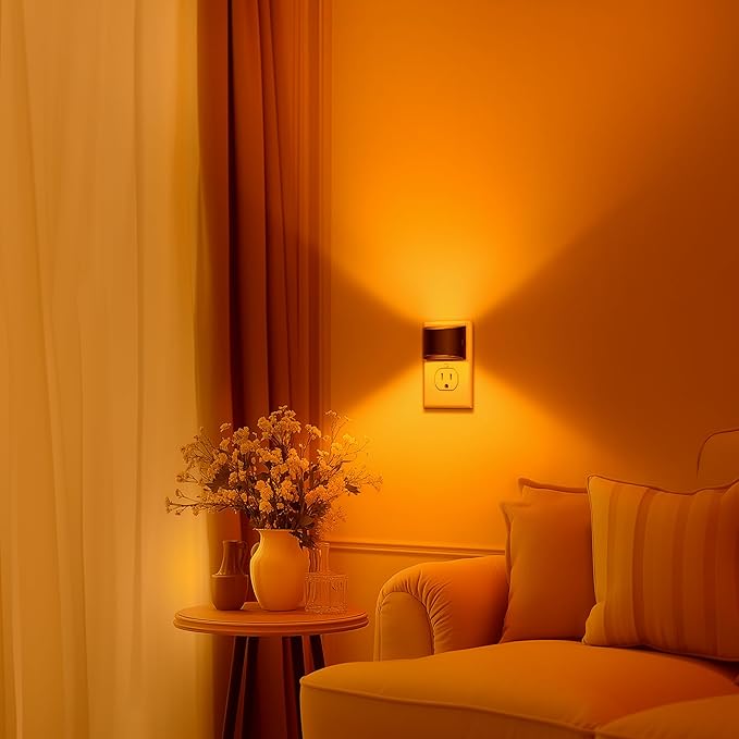 DORESshop LED Night Light[2 Pack], Night Lights Plug into Wall, 3 Level Brightness Adjustable Plug in Night Light, Dusk to Dawn Sensor, Nightlights for Adults, Bedroom, Bathroom, Hallway, Amber - Bloomnest