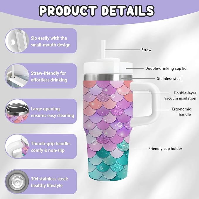Gifts for Girls - 14oz Kids Themed Tumbler with Handle and Straw, Stainless Steel Insulated Water Cup, for Sport, School, Travel - Colorful Children Birthday Gift Cup(1pc) - Bloomnest