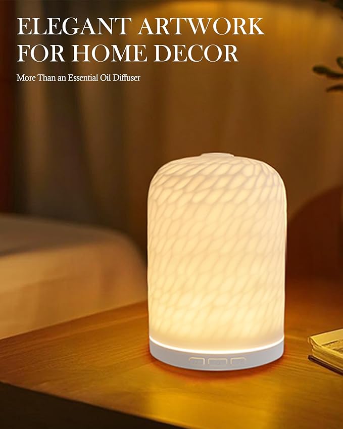 Essential Oil Diffuser – 2.4MHz Ultrasonic Aromatherapy Diffuser, Health Night Light, Timer & Auto Shut-Off, BPA-Free, 120ml Ceramic Oil Diffuser for Home, Office, or Spa, Yoga - Bloomnest