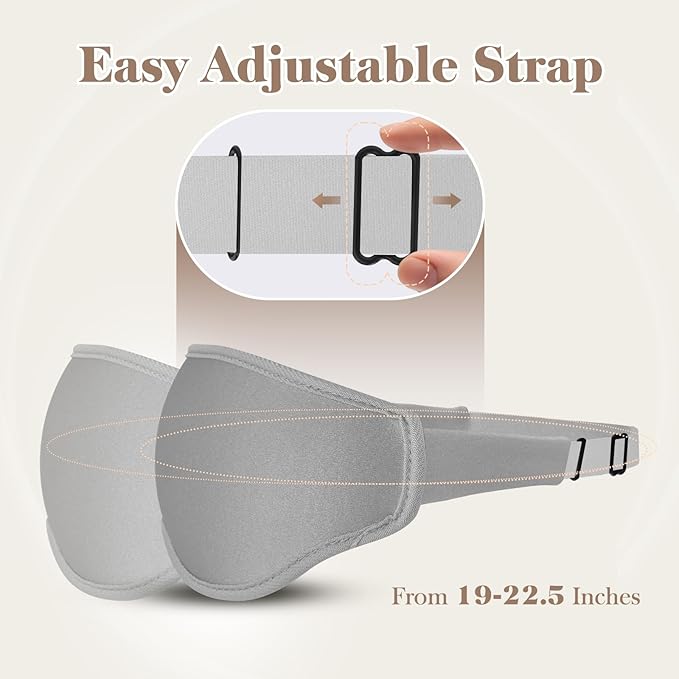 3D Cooling Eye Mask Sleep Mask for Men & Women, 100% Pressure-Free & Light Block-Out Eye Mask for Sleep with Easy Adjustable Strap, Night Eye Cover for Travel, Grey - Bloomnest