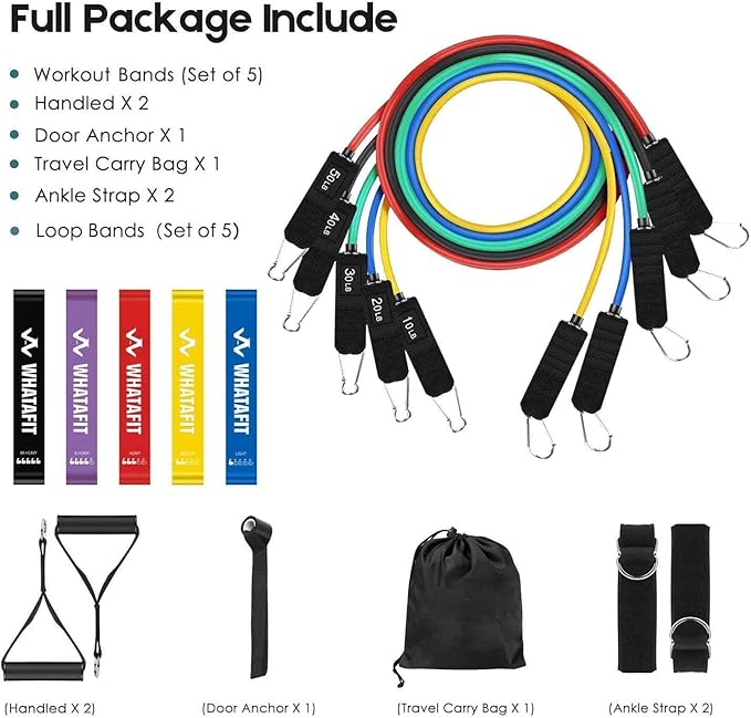 WHATAFIT Resistance Bands, Exercise Bands，Resistance Bands for Working Out, Work Out Bands with Handles for Men and Women Fitness, Strength Training Home Gym Equipment - Bloomnest