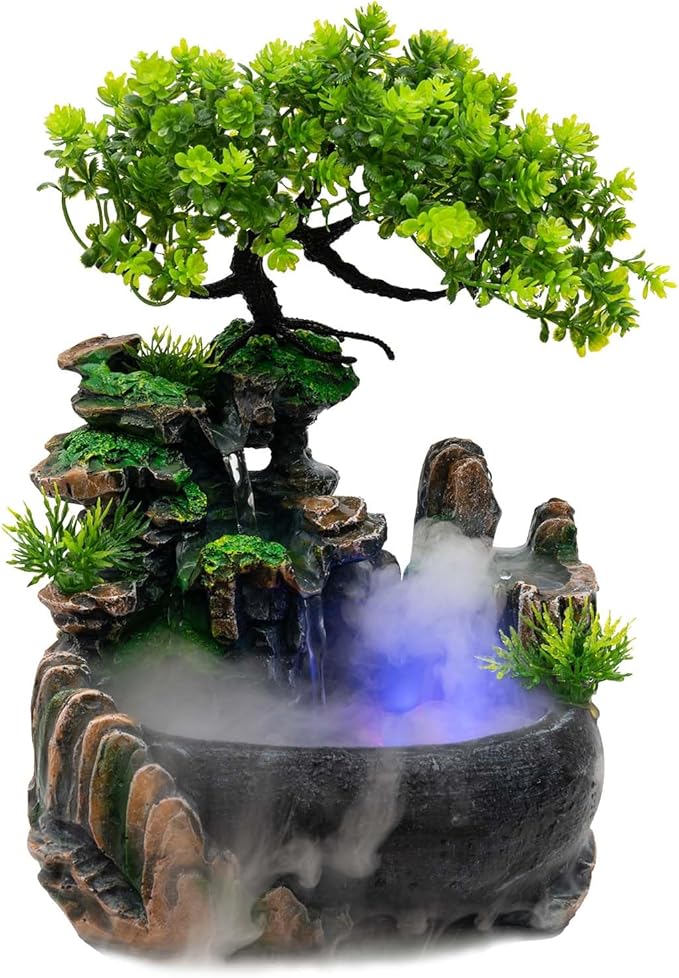Desk Water Fountain Atomizing Rockery Water Fountain Desktop with LED Lamp,Perfect for Office, Home, Bedroom Desk - Bloomnest