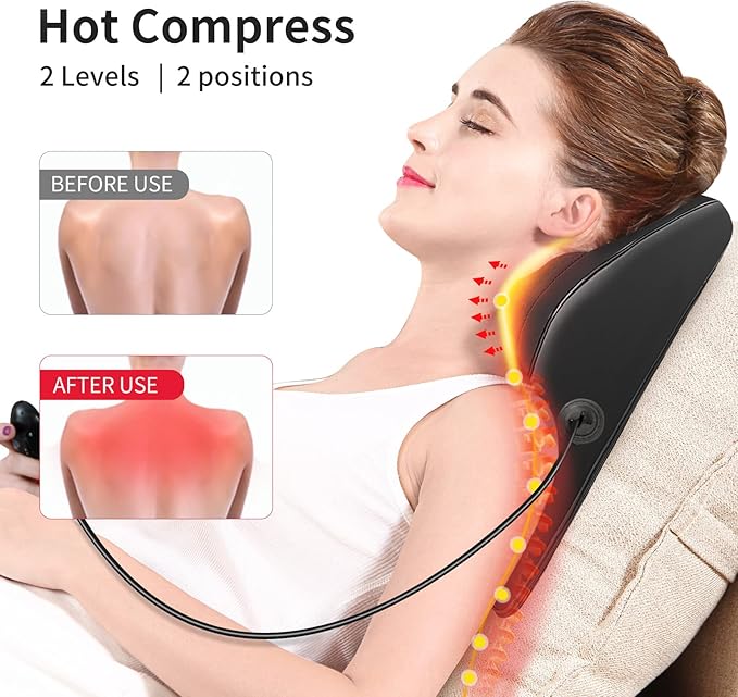 Boriwat Back Massager with Heat, 3D Kneading Massage Pillow for Back, Neck, Shoulder, Leg Pain Relief Deep Tissue, Gifts for Women Men Mom Dad - Bloomnest