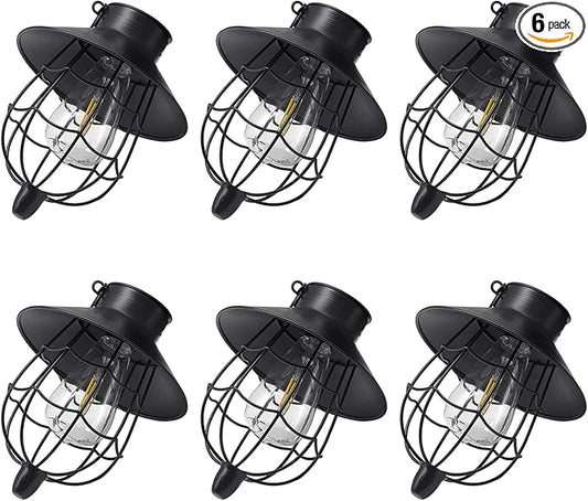 YAKii 6 Pack Solar Lantern Hanging Waterproof Outdoor Metal Solar Lamp with Warm White Light Decorate for Yard Garden Pathway Patio Porch (Black) - Bloomnest