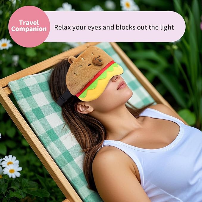 Cute Sleep Eye Masks for Kids, Kawaii Cartoon Kids Sleeping Mask for Women Boys Girls Teens, Soft Plush Adjustable Eyeshade Silk Travel Nap Eye Cover, Brown Burger - Bloomnest