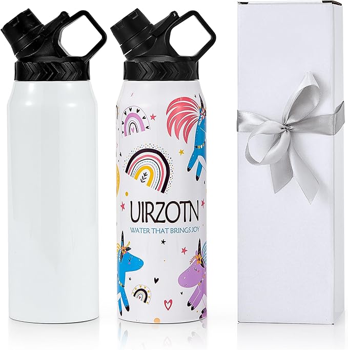 2 Pack 32 OZ Sublimation Water Bottle Blanks in Bulk, Stainless Steel Insulated Sports Tumbler Cups with Polymer Coating for Heat Transfer, with Lid, Coaster, Keepsake Box, Sublimation Paper - Bloomnest