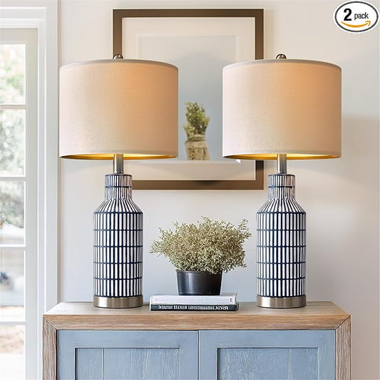 25" Modern Ceramic Lamps Single Table Lamp for Living Room Bedroom Farmhouse Nightstand Bedside Lamps - Bloomnest