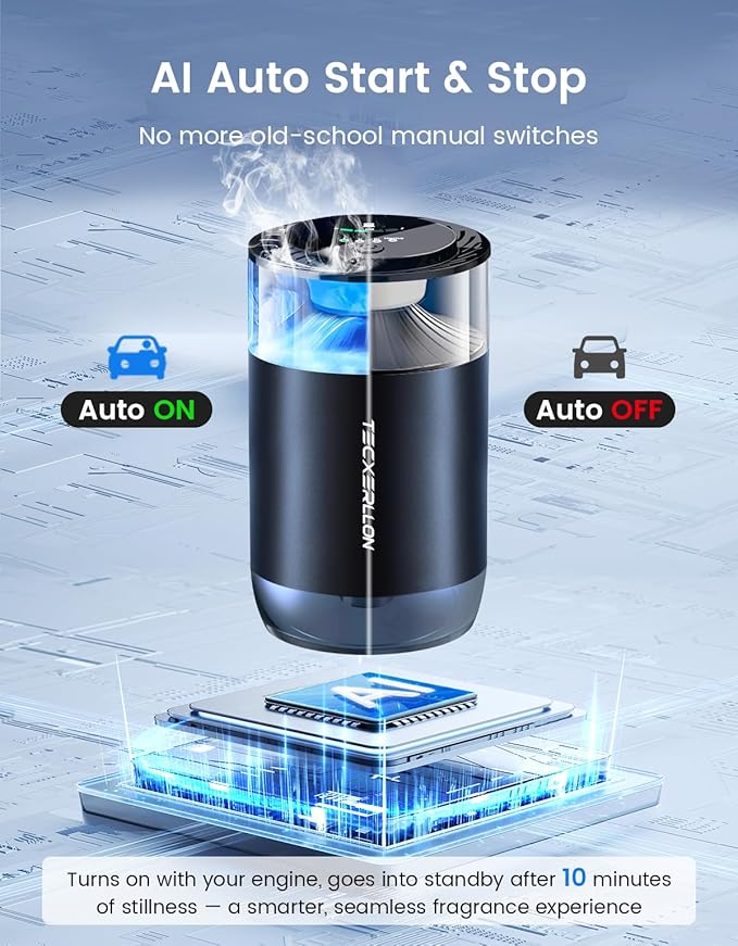 Smart Car Air Freshener, Car Diffuser with Mist Light & 2 Diffusers Oil Refills for 3200 Sprays, 3 Scent Modes, Auto On/Off, Long Lasting Car Air Freshener for Car, Home, Office, Bedroom - Bloomnest
