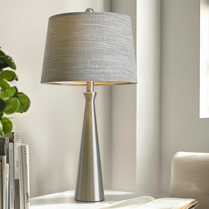 Oneach 25.75" Table Lamps for Living Room Bedroom, Bedside Lamp 3-Way Dimmable Touch Control, Modern Silver Nightstand Light Fabric Shade Vintage Accent Style - Bloomnest