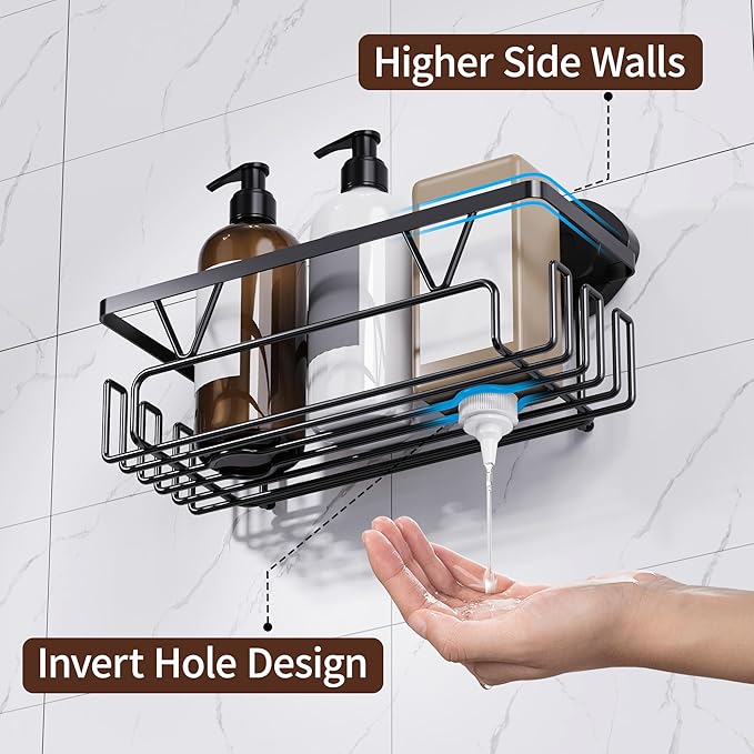 KEGII Shower Caddy Suction Cup, 3 Pack Removable Shower Shelves with Hooks & Soap Holder, No Drilling Bathroom Organizer, Waterproof Suction Storage for Inside Shower, Black - Bloomnest