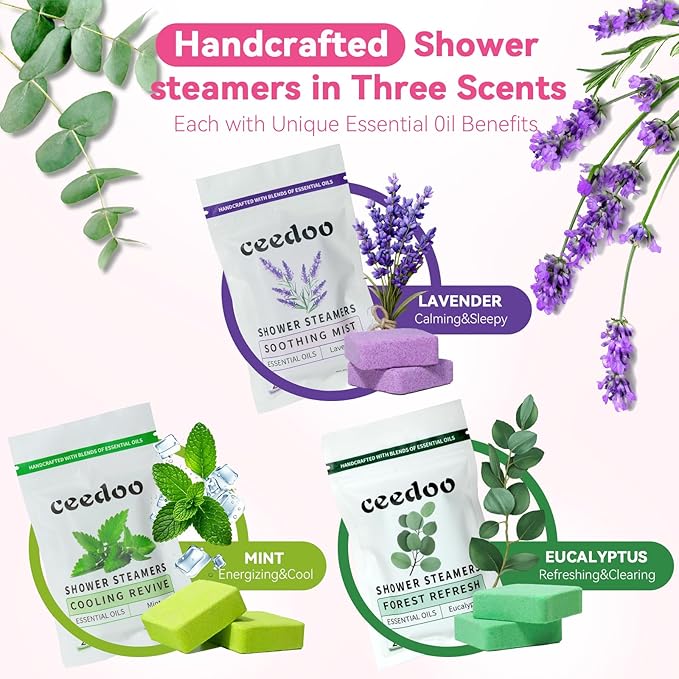 Shower Steamers Aromatherapy 6 Pack Gifts for Women Mom Men, Gifts for Her Stress Relief Home Spa, Birthday Gift Lavender Natural Essential Oil Self Care Relaxation Shower Bombs Teen - Bloomnest